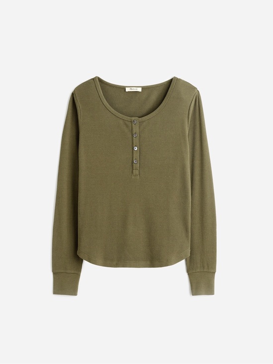 Madewell Tops - Madewell Waffle-Knit Scoopneck Henley Olive Green M